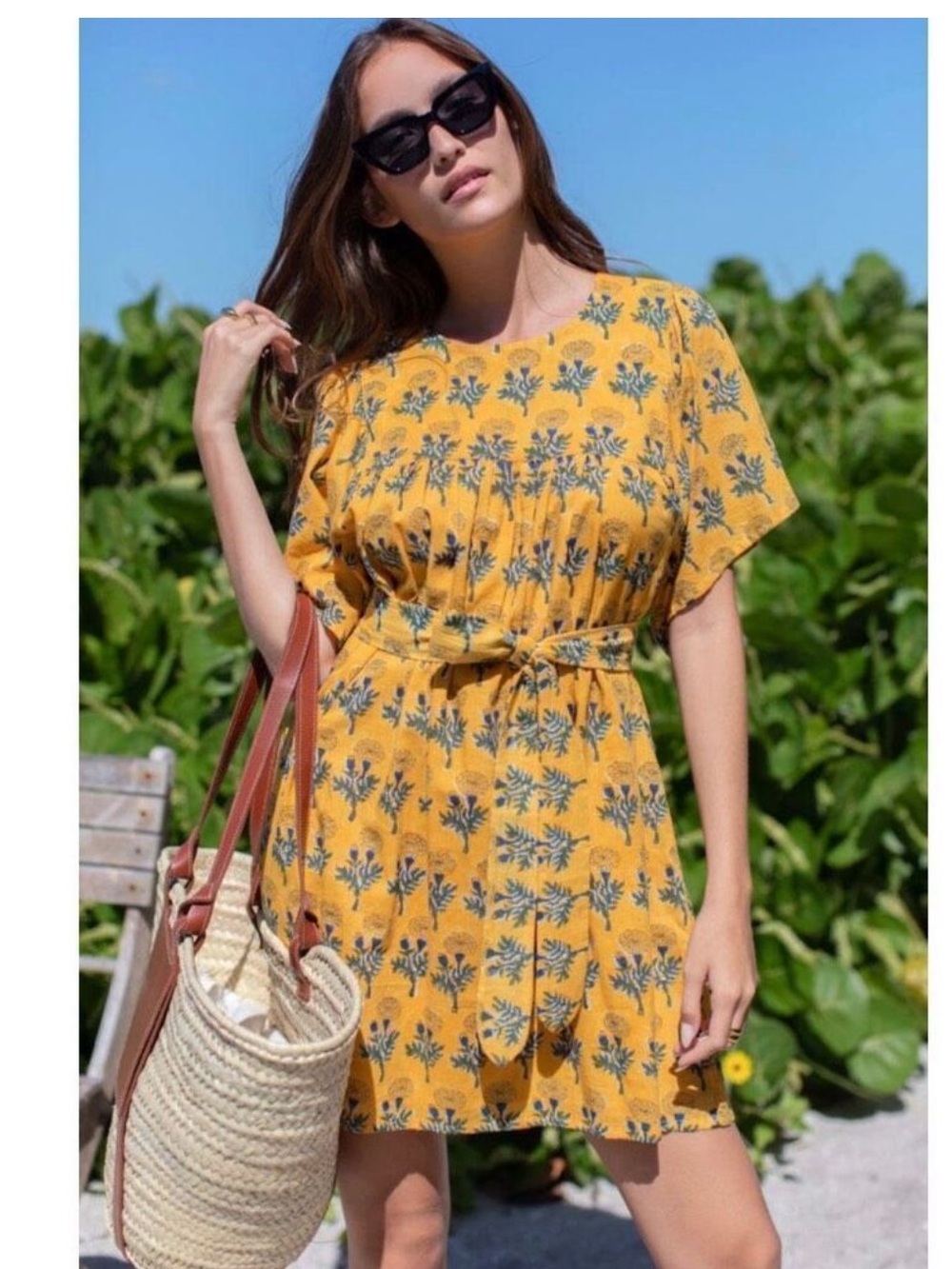 NWT Emerson Fry Basalie Belted Mini Dress Big Marigolds Yellow - Small